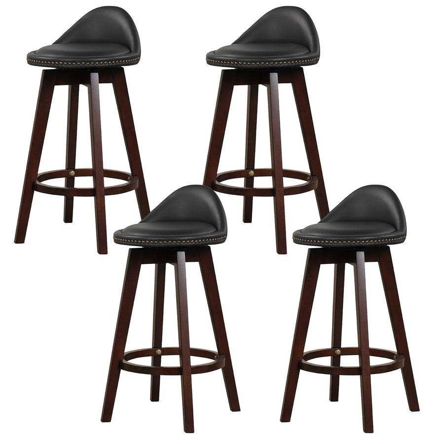 Set of 4 Swivel Bar Stools 29 Bar Height Stools w/ PVC Leather Cover Black Image 1