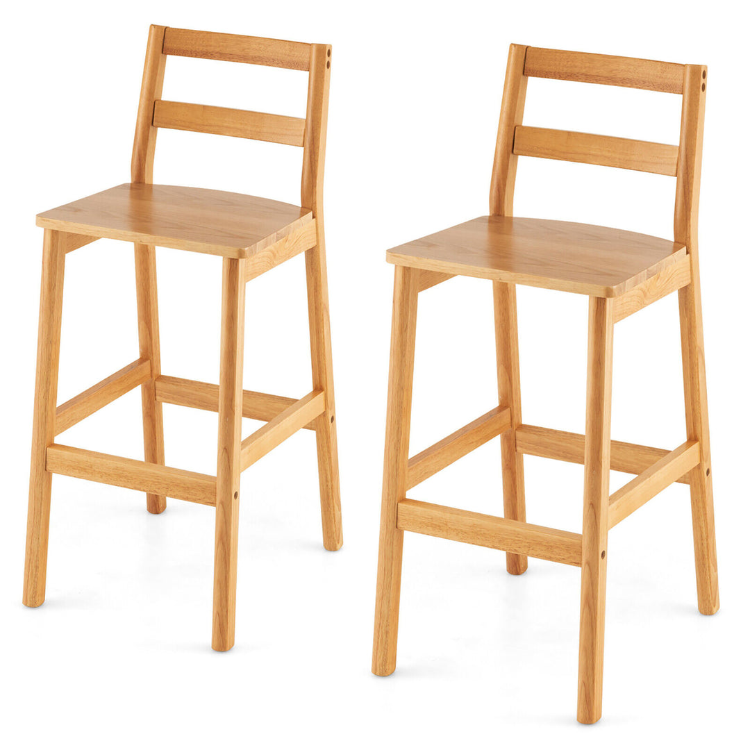 Set of 4 Solid Rubber Wood Bar Stools 28 Dining Chairs w/ Backrests Natural Image 10