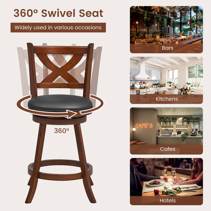 Swivel Bar Stools Set of 4 24 Inch Counter Height Bar Chairs w/ High Backrest Image 6