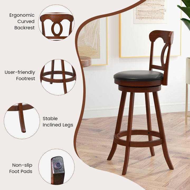 4 PCS Swivel Bar Stools 30 Inch Bar Height Chairs w/ Ergonomic Backrest Espresso Image 4