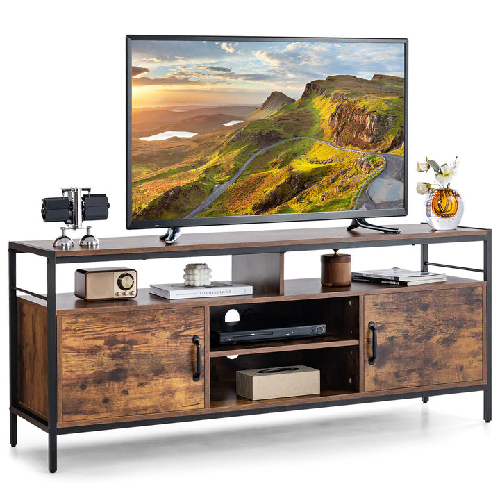 Industrial TV Stand for TVs up to 65 Media Center w/ Cabinets and Adjustable Shelf Image 1