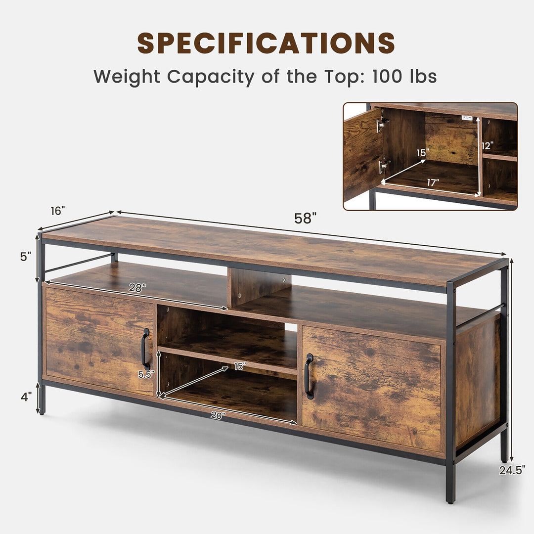 Industrial TV Stand for TVs up to 65 Media Center w/ Cabinets and Adjustable Shelf Image 2