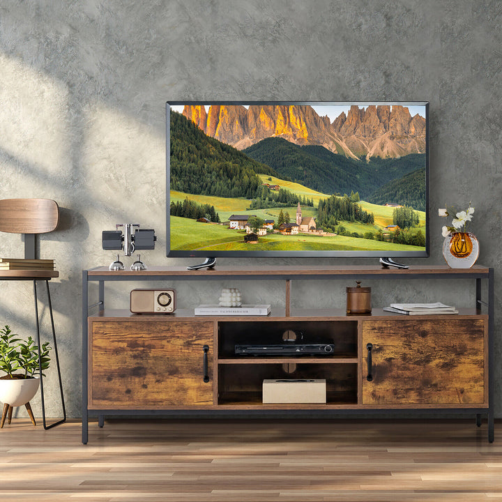 Industrial TV Stand for TVs up to 65 Media Center w/ Cabinets and Adjustable Shelf Image 3