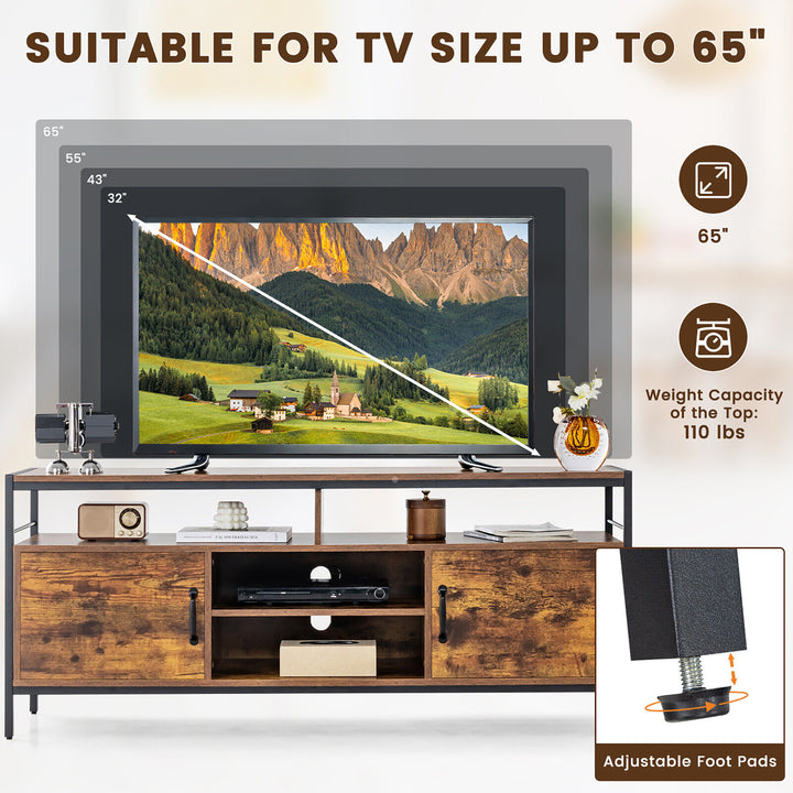 Industrial TV Stand for TVs up to 65 Media Center w/ Cabinets and Adjustable Shelf Image 6