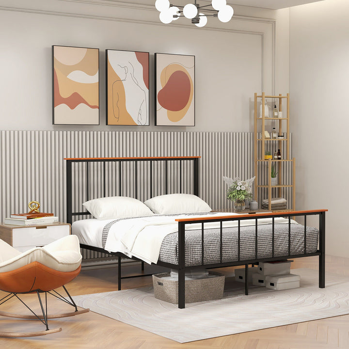 Full/Queen Size Metal Platform Bed Frame Mattress Foundation with Headboard Industrial Image 3