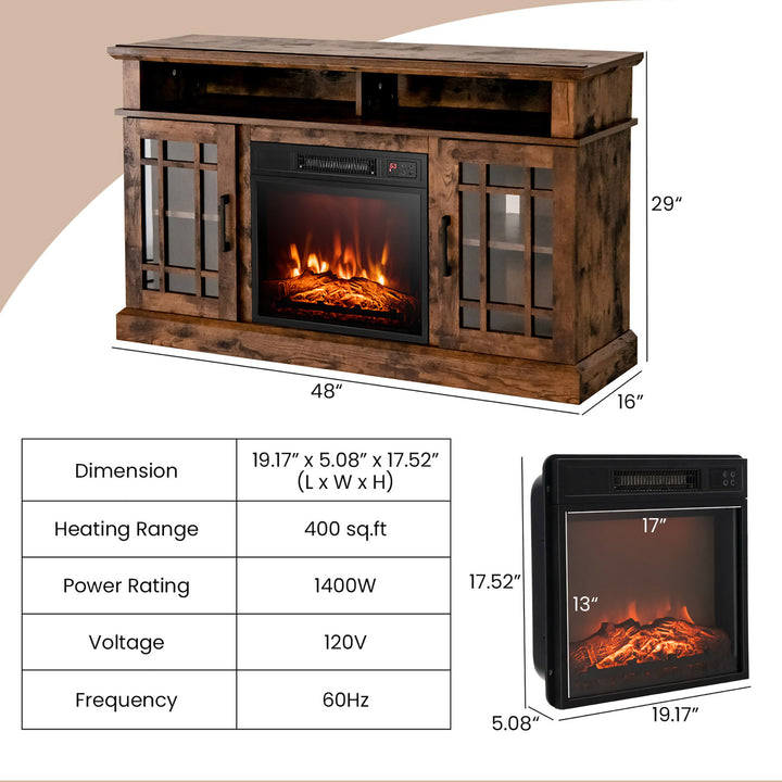 48 TV Stand Console Cabinet w/ Fireplace Entertainment Center For Living Room Image 3