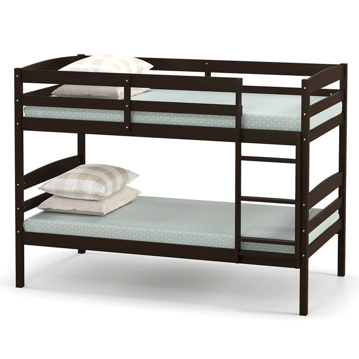 Twin Over Twin Bunk Bed Wooden Convertible Into 2 Beds High Guardrails Image 2