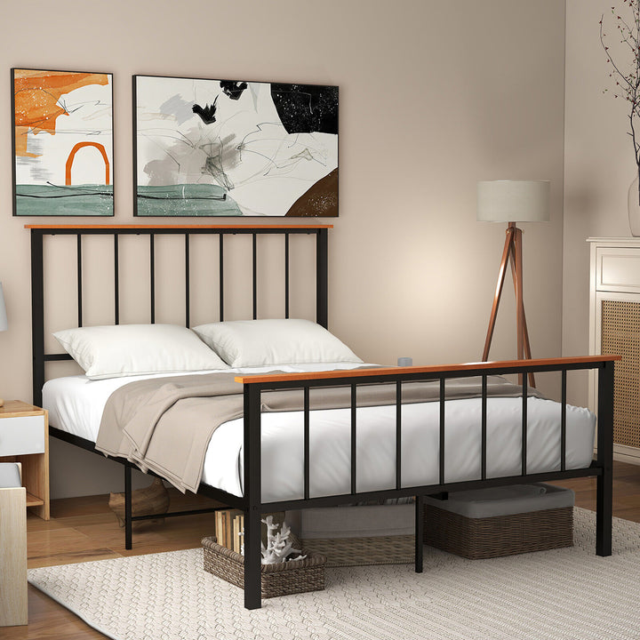 Full/Queen Size Metal Platform Bed Frame Mattress Foundation with Headboard Industrial Image 4