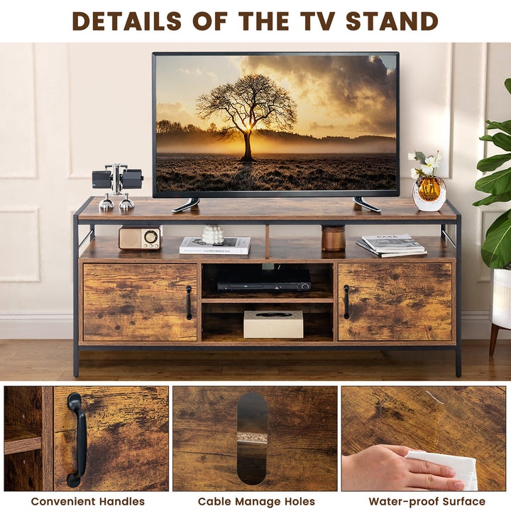 Industrial TV Stand for TVs up to 65 Media Center w/ Cabinets and Adjustable Shelf Image 9