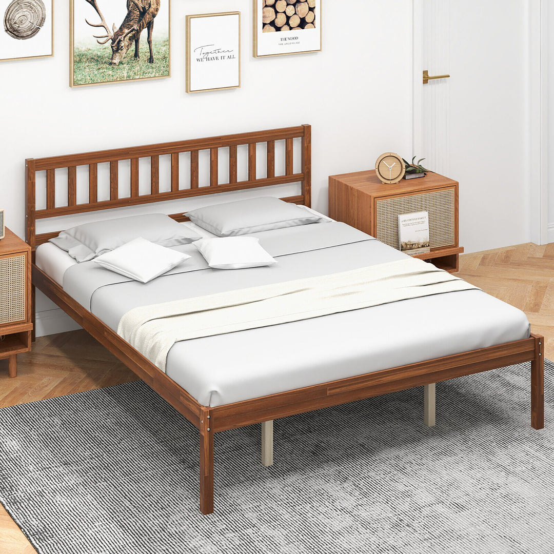 Twin/Full/Queen Platform Bed with Headboard Solid Wood Leg Mattress Foundation Walnut Image 1