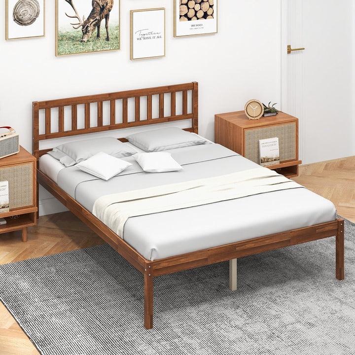 Twin/Full/Queen Platform Bed with Headboard Solid Wood Leg Mattress Foundation Walnut Image 1