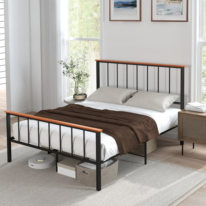 Full/Queen Size Metal Platform Bed Frame Mattress Foundation with Headboard Industrial Image 5