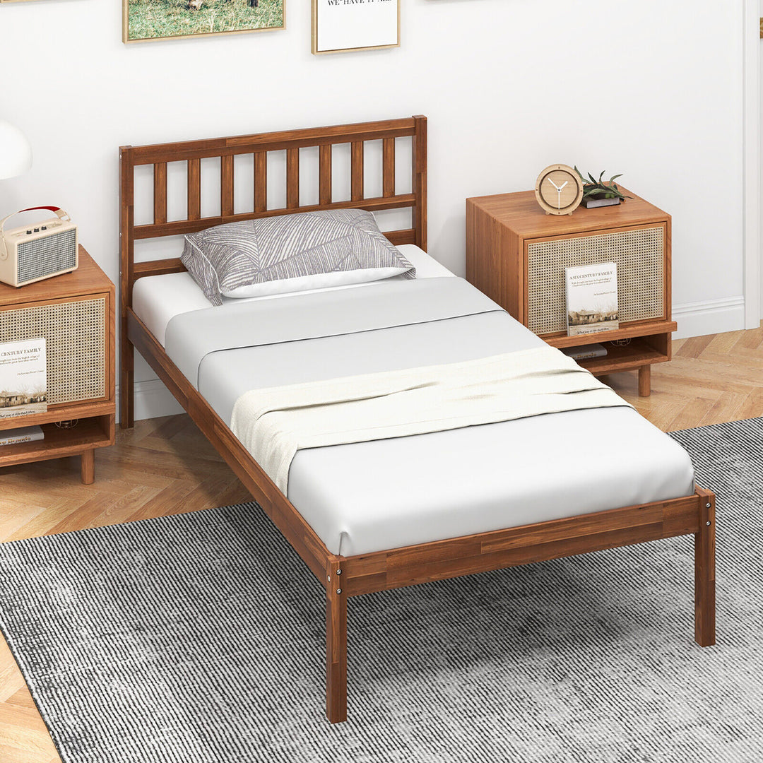 Twin/Full/Queen Platform Bed with Headboard Solid Wood Leg Mattress Foundation Walnut Image 5