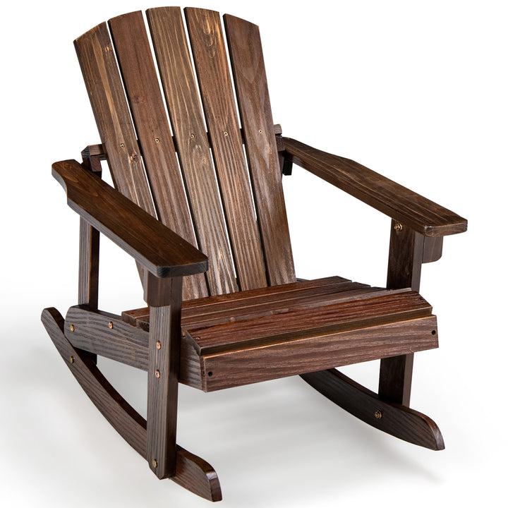 Kid Adirondack Rocking Chair Outdoor Solid Wood Slatted seat Backrest Image 4