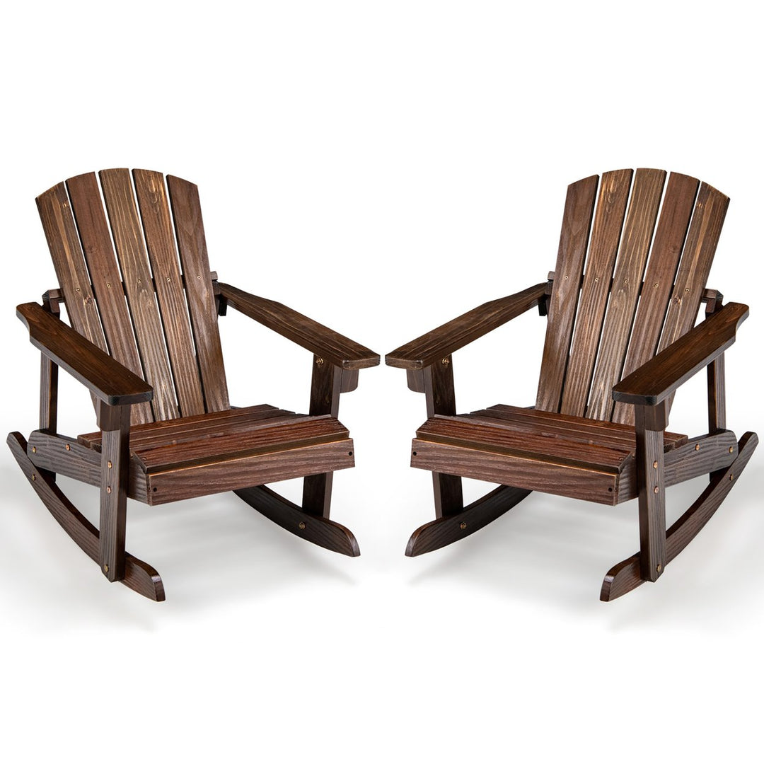 2PCS Kid Adirondack Rocking Chair Outdoor Solid Wood Slatted seat Backrest Image 1