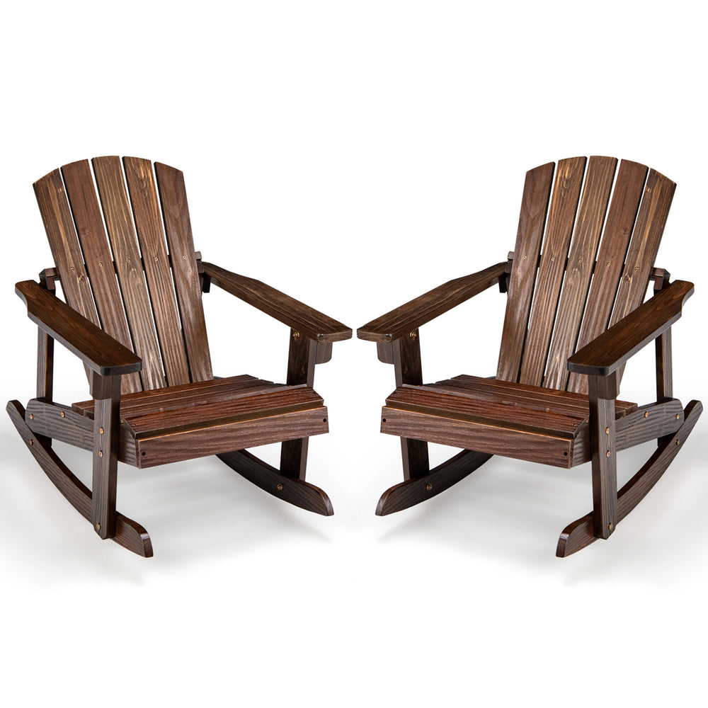 2PCS Kid Adirondack Rocking Chair Outdoor Solid Wood Slatted seat Backrest Image 2