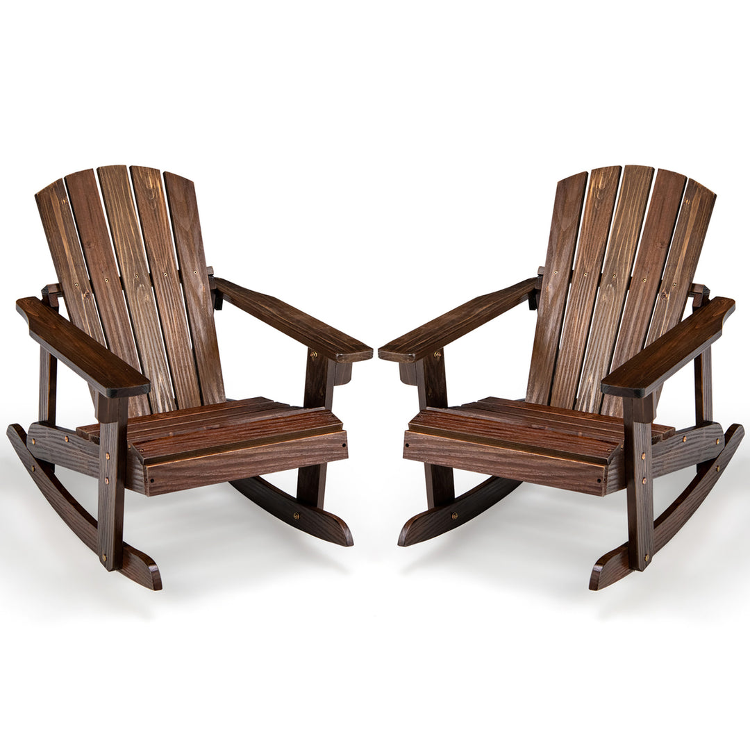 2PCS Kid Adirondack Rocking Chair Outdoor Solid Wood Slatted seat Backrest Image 2