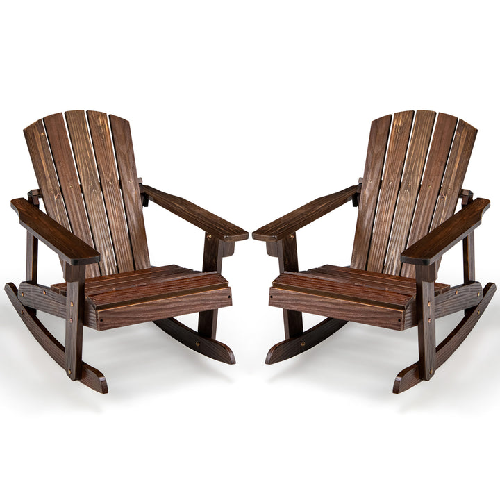 2PCS Kid Adirondack Rocking Chair Outdoor Solid Wood Slatted seat Backrest Image 2