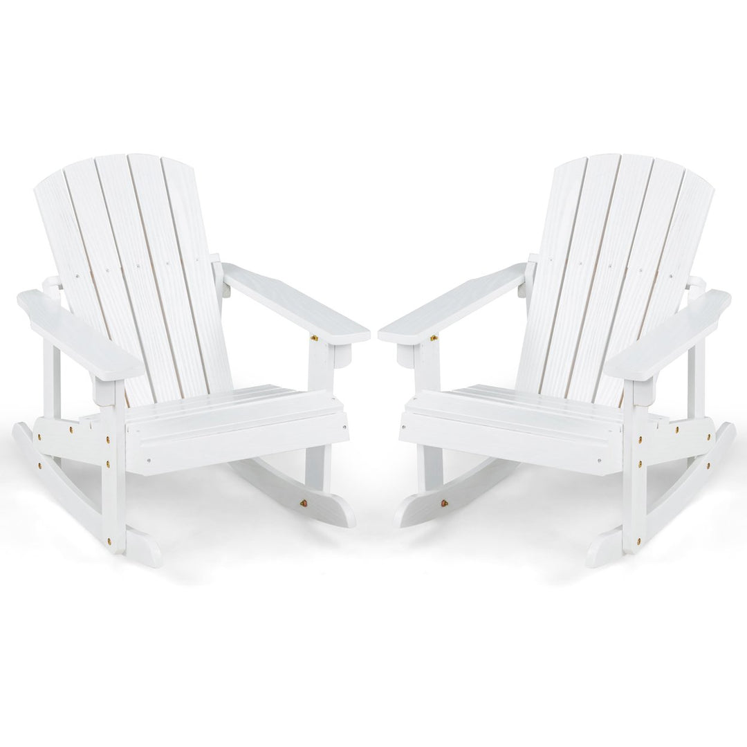 2PCS Kid Adirondack Rocking Chair Outdoor Solid Wood Slatted seat Backrest Image 1