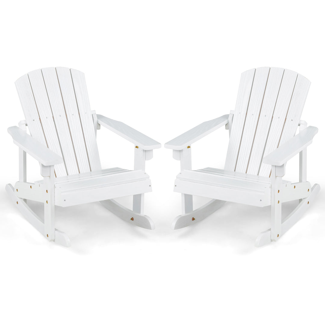 2PCS Kid Adirondack Rocking Chair Outdoor Solid Wood Slatted seat Backrest Image 4