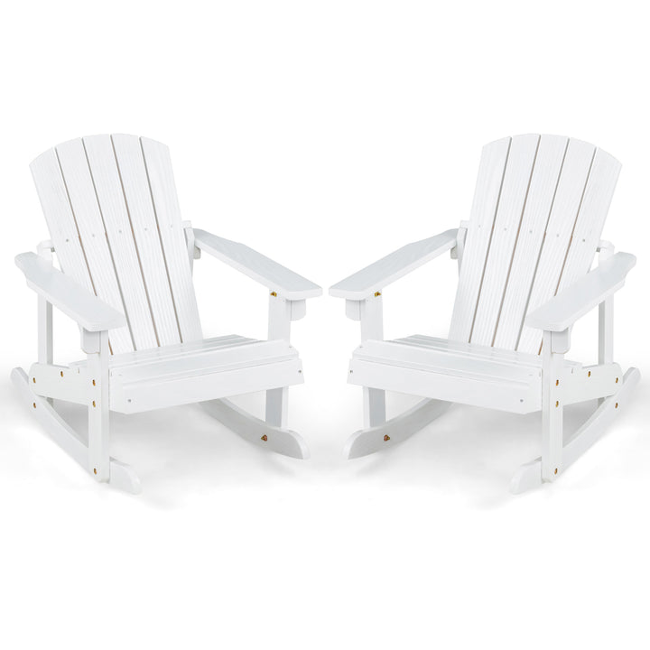 2PCS Kid Adirondack Rocking Chair Outdoor Solid Wood Slatted seat Backrest Image 4