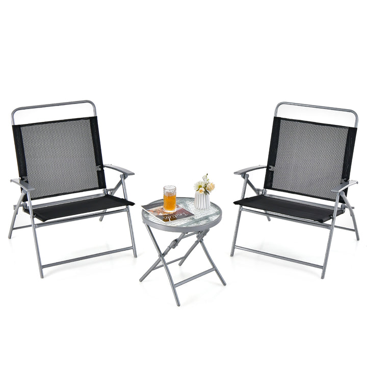 3 Piece Patio Folding Chair Set w/ Coffee Table and Extra-Large Seat Porch Backyard Poolside Image 1