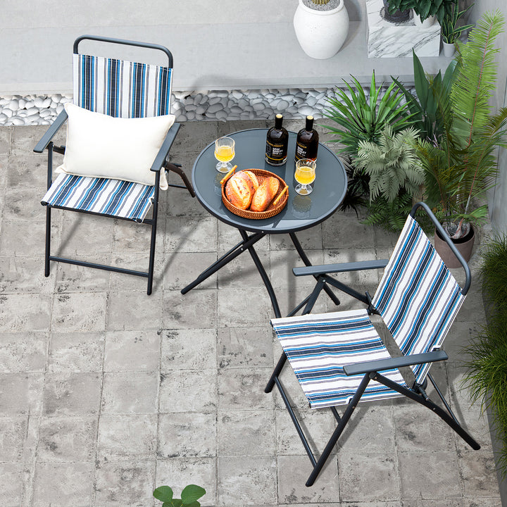 3 Pieces Patio Folding Chair Set w/ 2 Chairs and Glass Round Coffee Table Porch Deck Backyard Image 4