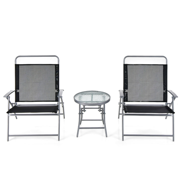 3 Piece Patio Folding Chair Set w/ Coffee Table and Extra-Large Seat Porch Backyard Poolside Image 2