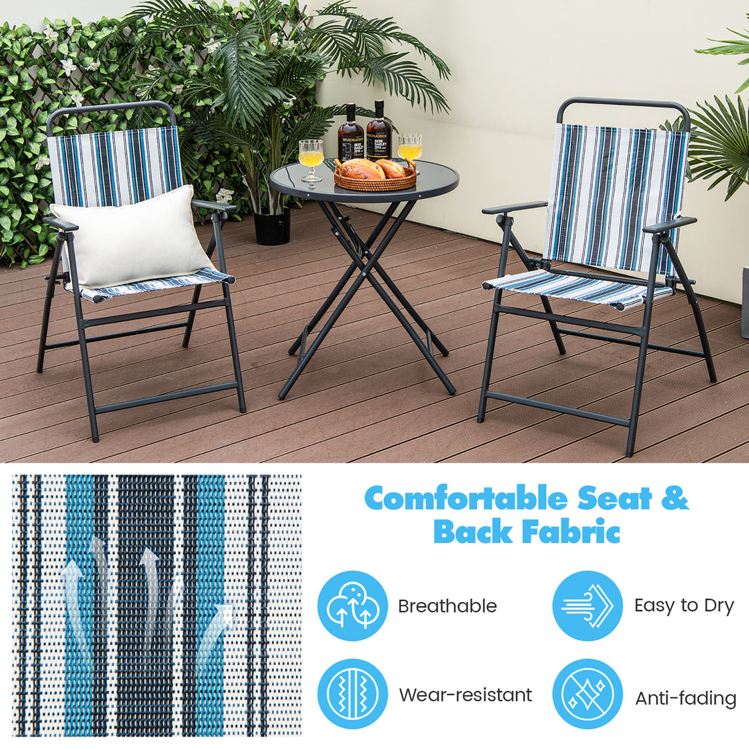 3 Pieces Patio Folding Chair Set w/ 2 Chairs and Glass Round Coffee Table Porch Deck Backyard Image 8