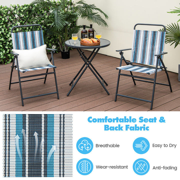 3 Pieces Patio Folding Chair Set w/ 2 Chairs and Glass Round Coffee Table Porch Deck Backyard Image 8