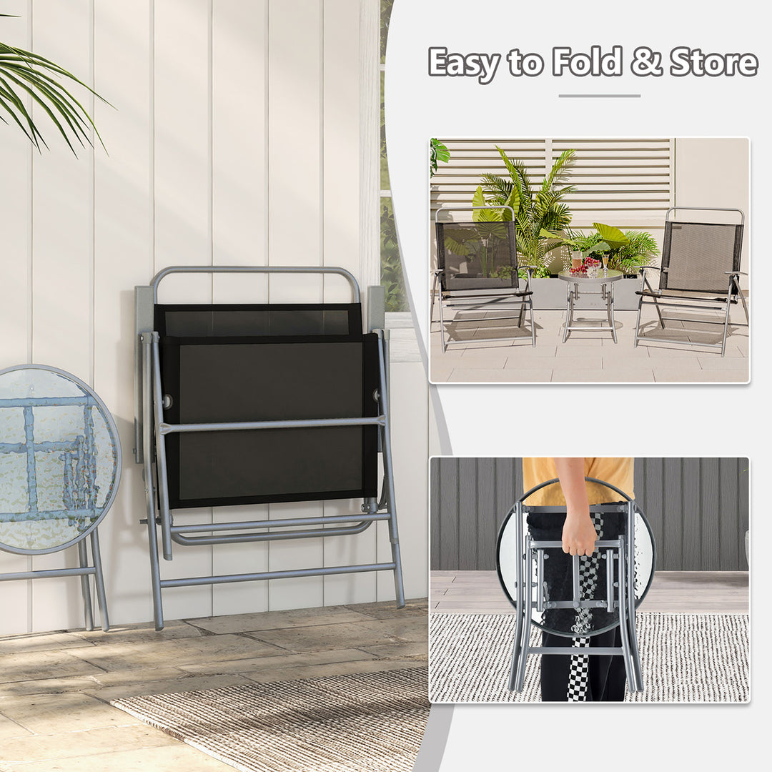 3 Piece Patio Folding Chair Set w/ Coffee Table and Extra-Large Seat Porch Backyard Poolside Image 6