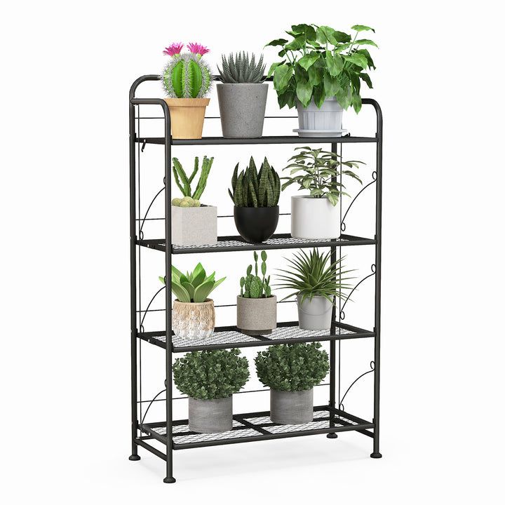 4 Tires Collapsible Plant Stand Rack Multiple Metal Shelf w/ Adjustable Shelf Image 1