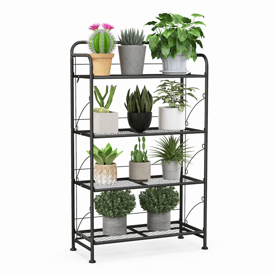 4 Tires Collapsible Plant Stand Rack Multiple Metal Shelf w/ Adjustable Shelf Image 1