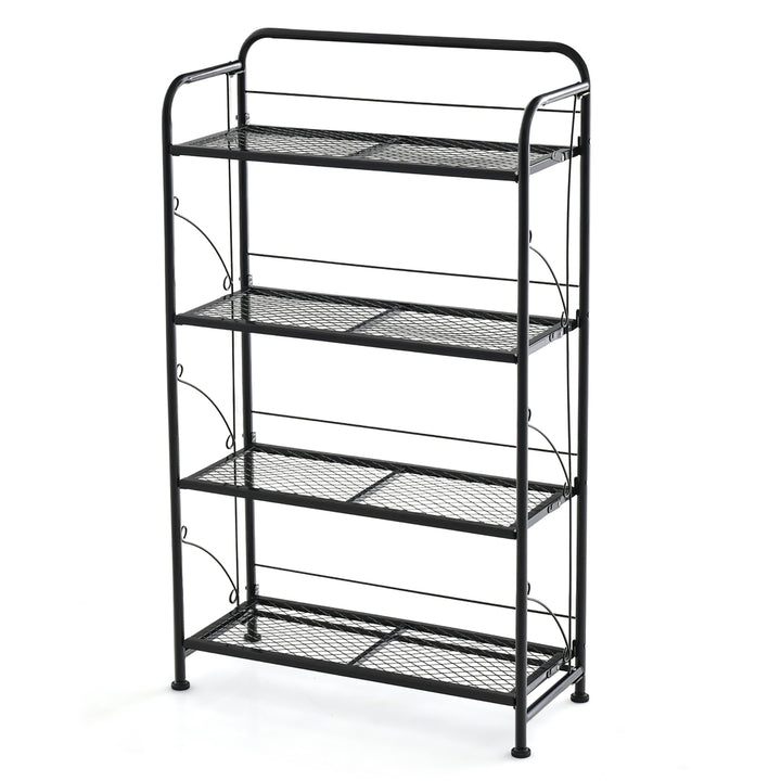 4 Tires Collapsible Plant Stand Rack Multiple Metal Shelf w/ Adjustable Shelf Image 2