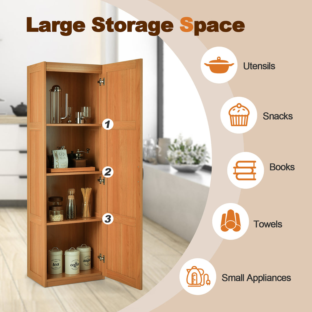 Tall Storage Cabinet Farmhouse Freestanding Floor Cabinet w/ 4 Storage Shelves Image 7