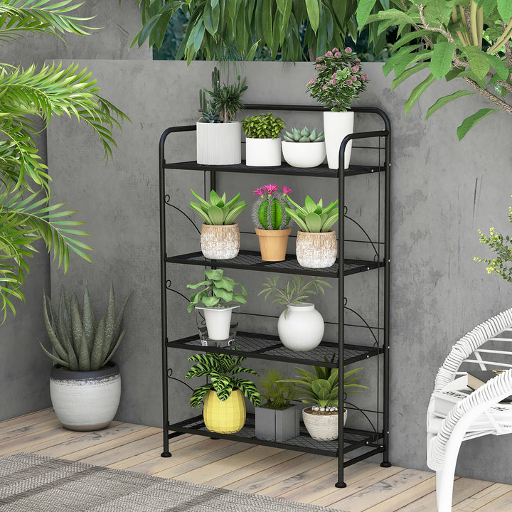 4 Tires Collapsible Plant Stand Rack Multiple Metal Shelf w/ Adjustable Shelf Image 4