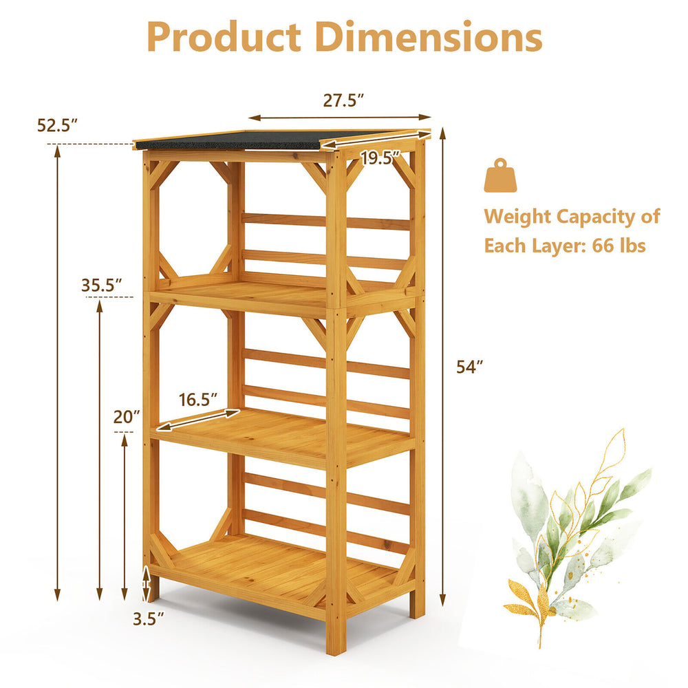 Outdoor Wood Garden Shelf 3-Tier Ladder Plant Stand w/ Weatherproof Asphalt Roof Image 2