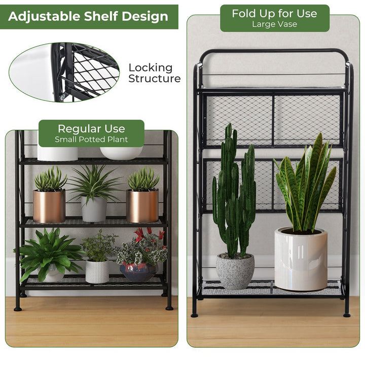 4 Tires Collapsible Plant Stand Rack Multiple Metal Shelf w/ Adjustable Shelf Image 8