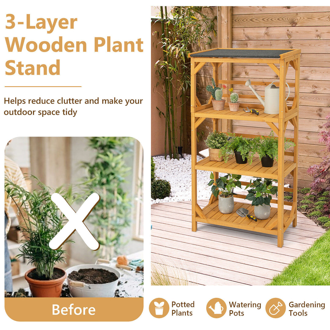 Outdoor Wood Garden Shelf 3-Tier Ladder Plant Stand w/ Weatherproof Asphalt Roof Image 5