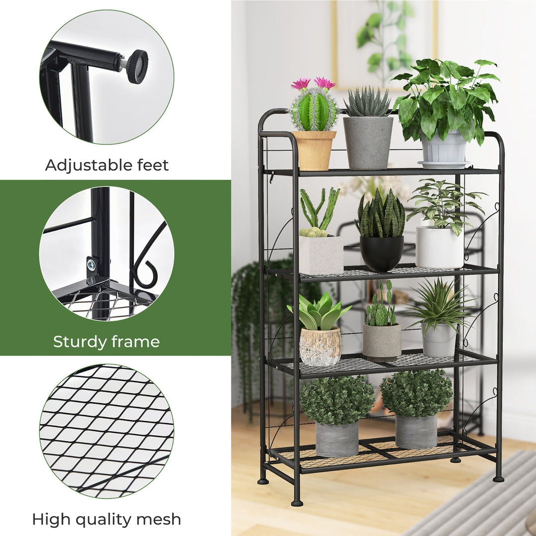 4 Tires Collapsible Plant Stand Rack Multiple Metal Shelf w/ Adjustable Shelf Image 9