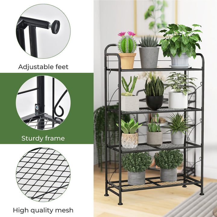 4 Tires Collapsible Plant Stand Rack Multiple Metal Shelf w/ Adjustable Shelf Image 9