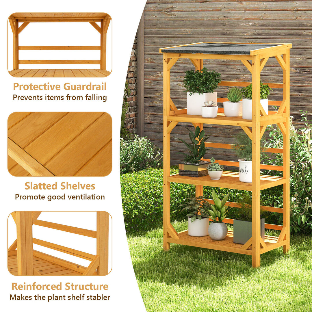 Outdoor Wood Garden Shelf 3-Tier Ladder Plant Stand w/ Weatherproof Asphalt Roof Image 9