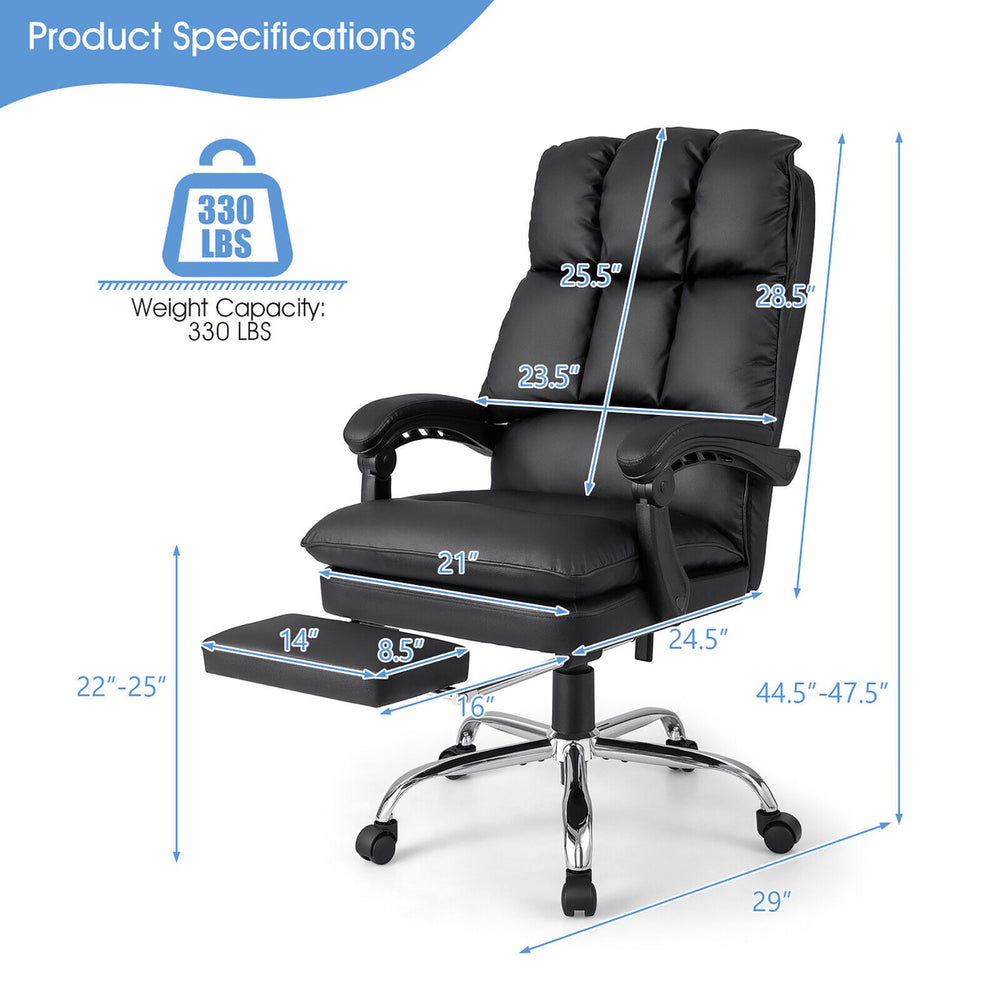 High Back Reclining Office Chair Ergonomic Computer Desk Chair w/ Footrest and Pad Image 2