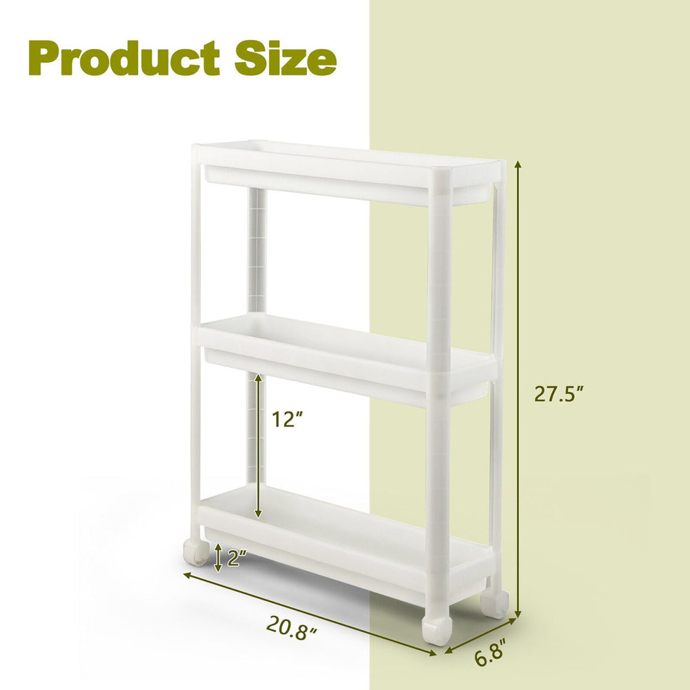 2PCS 3 Tier Slim Storage Cart Detachable Kitchen Organizer Rolling Utility Cart Image 2