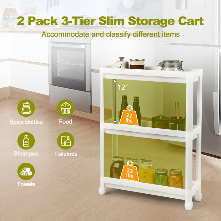 2PCS 3 Tier Slim Storage Cart Detachable Kitchen Organizer Rolling Utility Cart Image 5