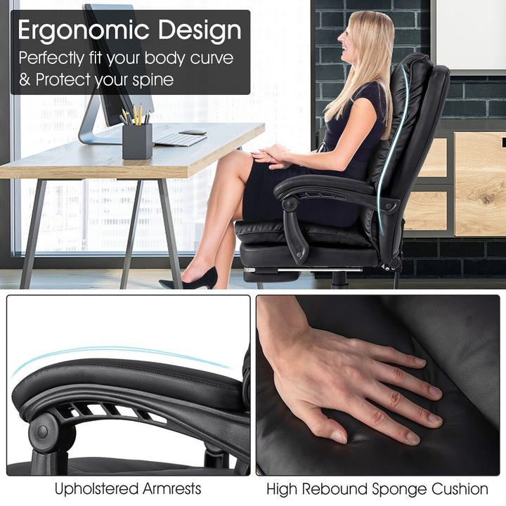 High Back Reclining Office Chair Ergonomic Computer Desk Chair w/ Footrest and Pad Image 8