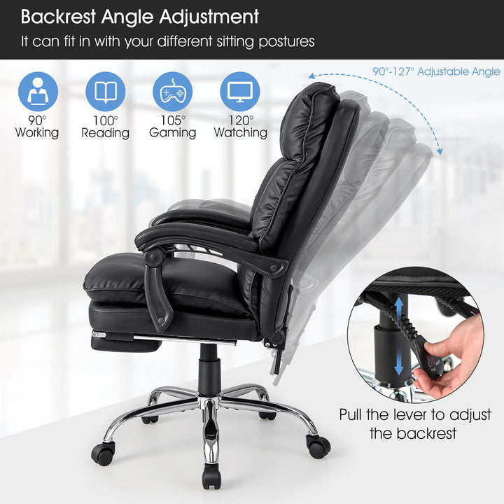 High Back Reclining Office Chair Ergonomic Computer Desk Chair w/ Footrest and Pad Image 10