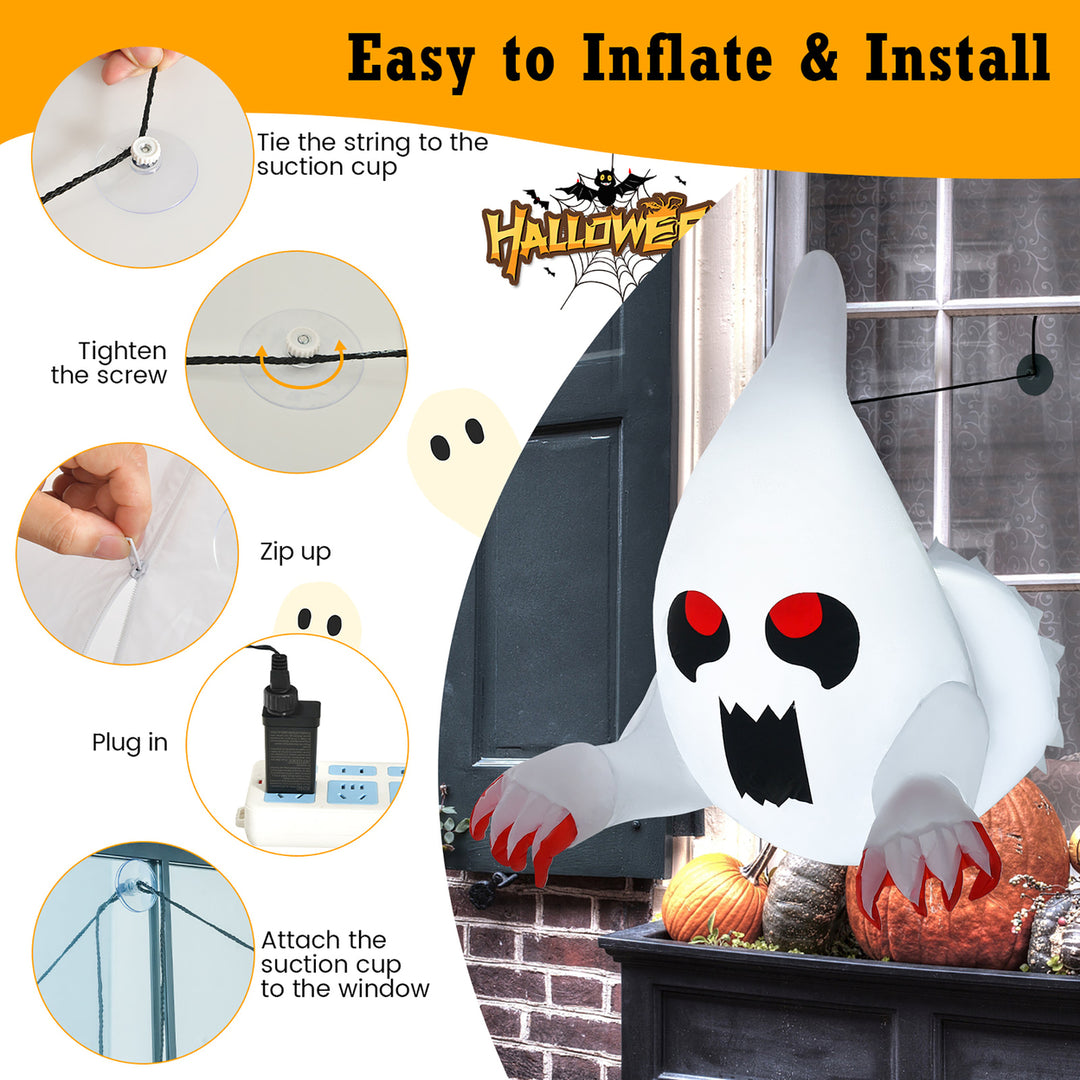 3.3 ft Inflatable Ghost Broke Out from Window w/ Built-in LED Lights Indoor Outdoor Image 6