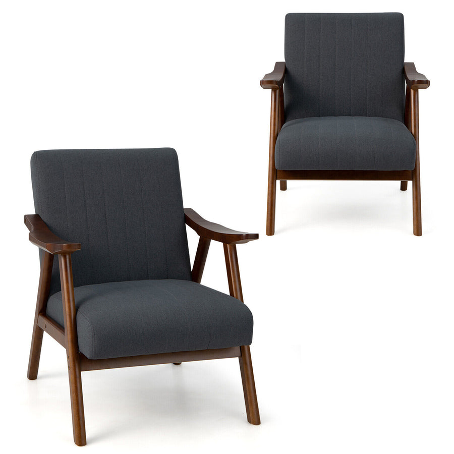 Set of 2 Accent Chair Leathaire Leisure Armchair w/ Rubber Wood Frame and Felt Pads Image 1