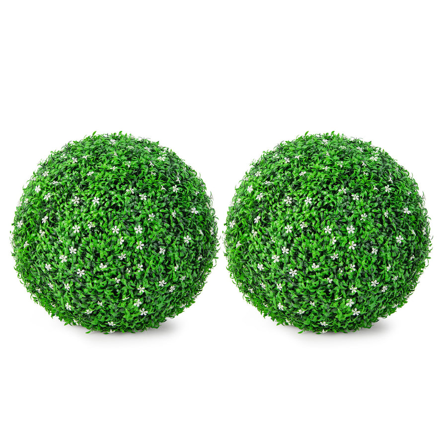 2 PCS Artificial White Flower Grass Topiary Balls 19 Faux Balls Indoor Outdoor Image 1